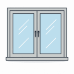 Doppelfenster – zwei nebeneinanderliegende Fensterflügel in realistischer 2D-Darstellung mit hellgrauem Rahmen.