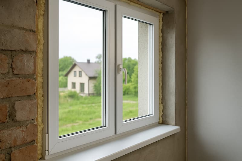 Neu eingebautes weißes Kunststofffenster mit Blick ins Grüne – fenster aus polen polendeals.de