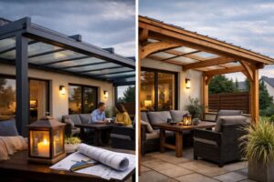 Vergleich Aluminium und Holz Terrassenüberdachung an Einfamilienhaus – Alltag und Nutzung - polendeals.de