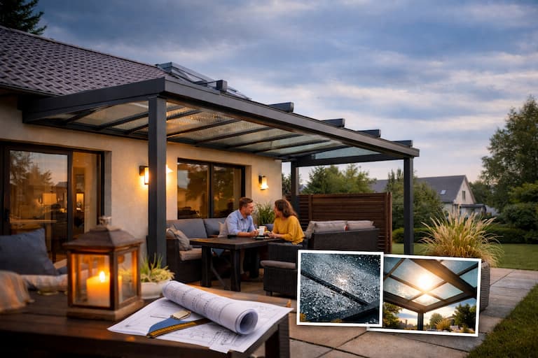 Moderne Terrassenüberdachung aus Polen an einem Einfamilienhaus – Alltag und Nutzung - polendeals.de