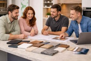 Beratungsgespräch zu polnischen Küchen und deutschen Küchenstudios in moderner Küchenausstellung polendeals.de