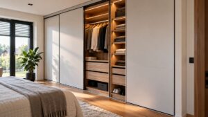 Einbauschrank nach Maß mit individueller Innenaufteilung und Holzdetails – polendeals.de